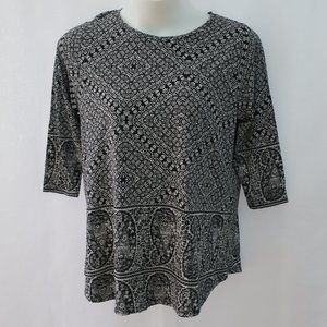 LUCKY BRAND Paisley Geometric 3/4 Sleeve Boho Top